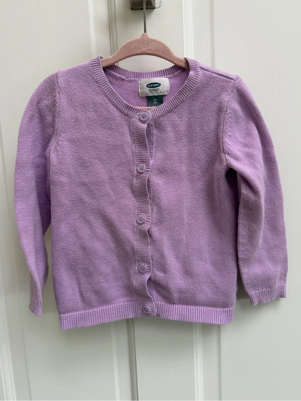 Old Navy Girls 3T Lavender Purple Crewneck Button Down Cardigan Sweater
